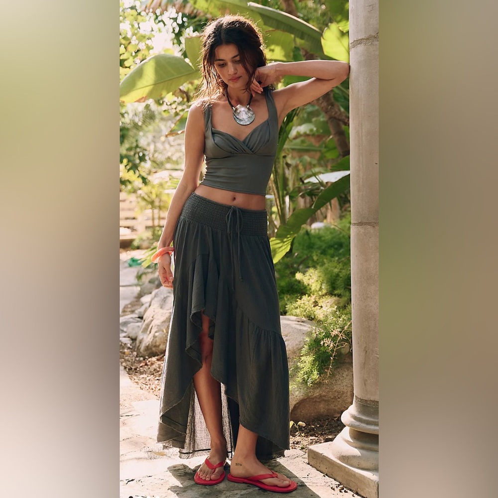 Free People Gray Asymmetrical Maxi Skirt